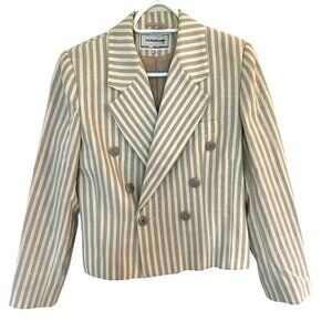 Vintage 90s David Benjamin Gray White Striped Double-Breasted Blazer Sz 12
